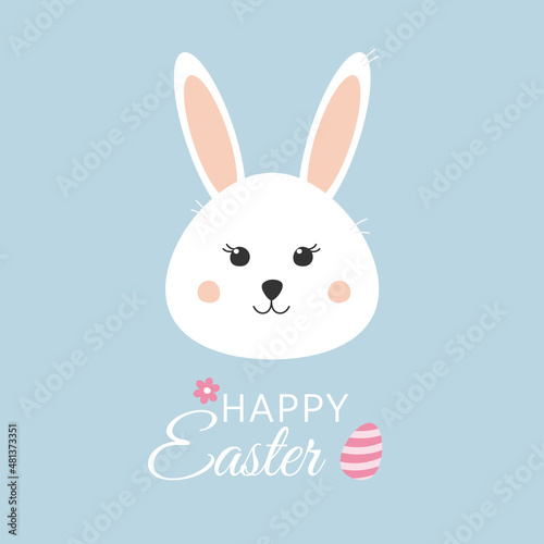 Happy Easter greeting card template with cute easter bunny. Template for greeting card, invitation, poster and easter design