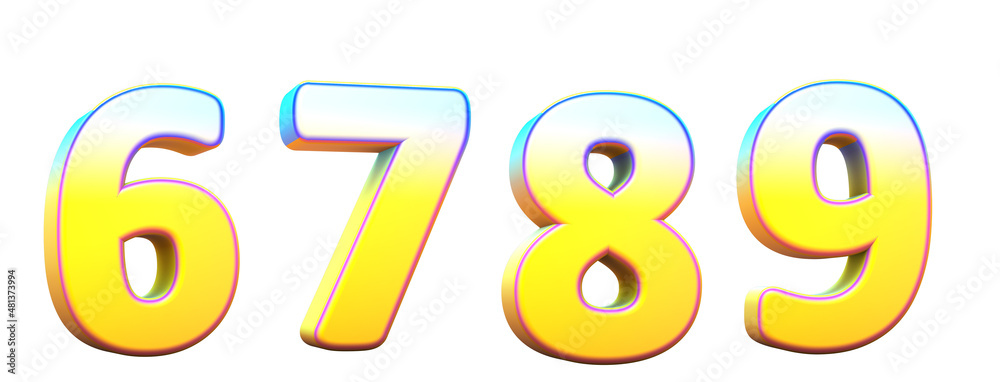 Alphabet in gradient colors. Letters 6, 7, 8, 9. 3d render Alphabet in gradient colors. Letters 6, 7, 8, 9. 3d render