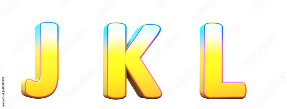 Alphabet in gradient colors. Letters J, K, L. 3d render Alphabet in gradient colors. Letters J, K, L. 3d render