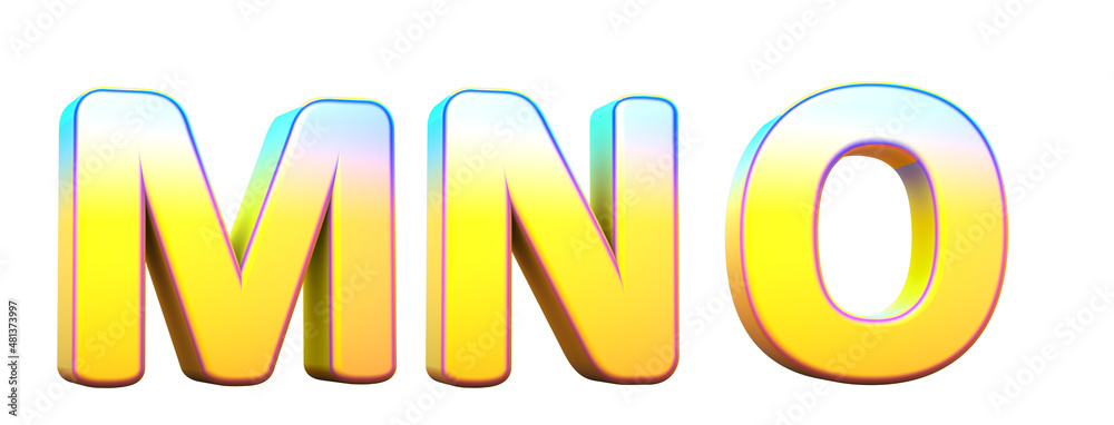 Alphabet in gradient colors. Letters M, N, O. 3d render Alphabet in gradient colors. Letters M, N, O. 3d render
