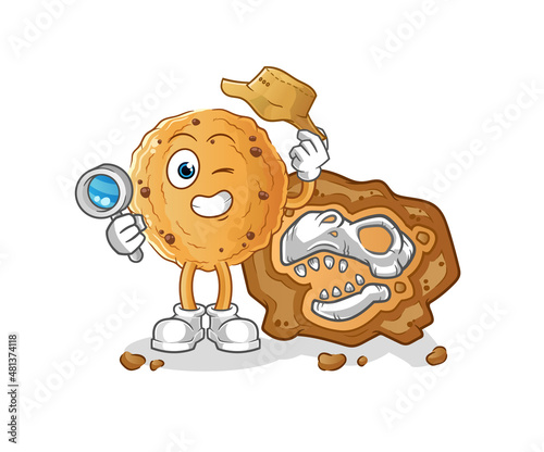 cookie archaeologists with fossils mascot. cartoon vector