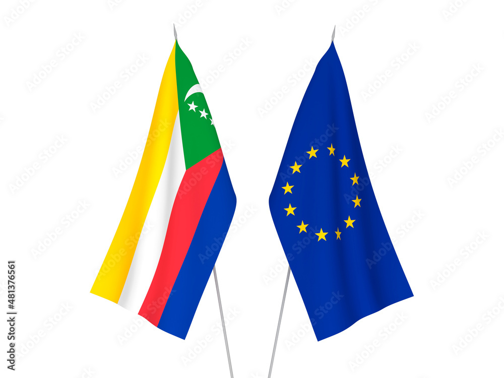 European Union and Union of the Comoros flags European Union and Union of the Comoros flags