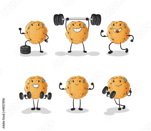 cookie exercise set character. cartoon mascot vector