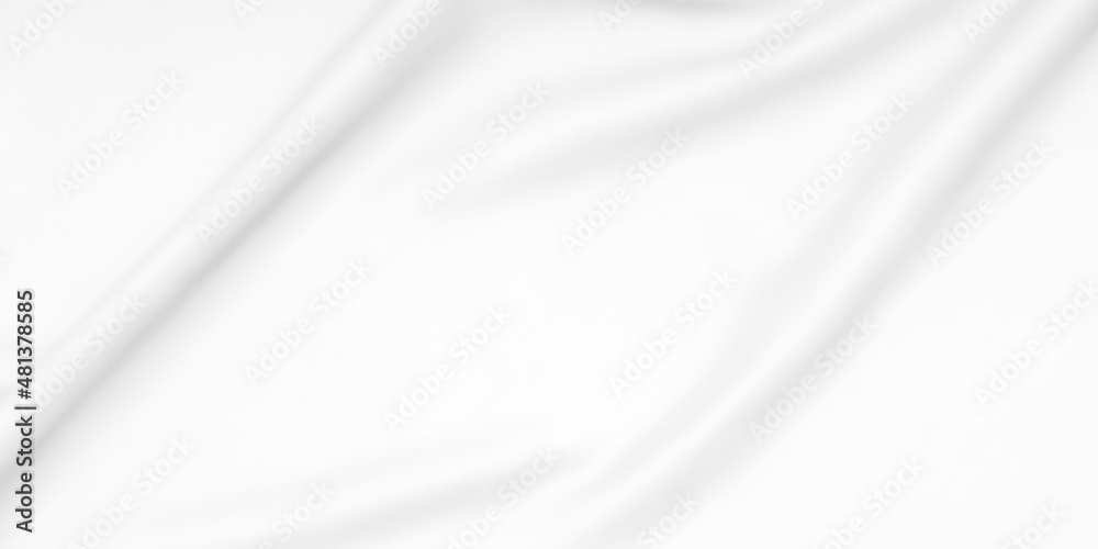 Wide image of white fabric, white cloth soft waves texture background.