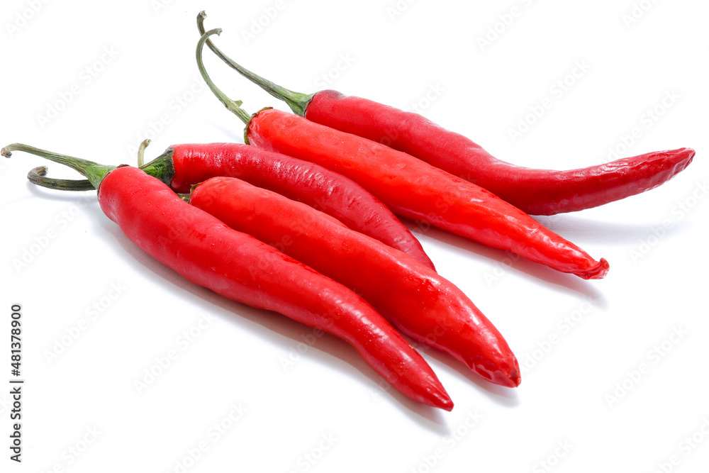 Big fresh red chilies isolated on white background. Can be used for mixed sauces