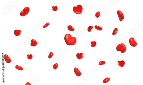 3D render of Lots of Small Red Hearts in Chaos with a White Background