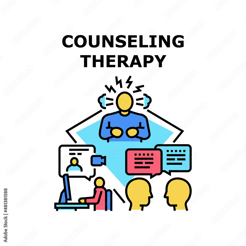 Counseling therapy psyhology mental help. psyhologist support. online session. patient advice. mind problem treatment vector concept color illustration