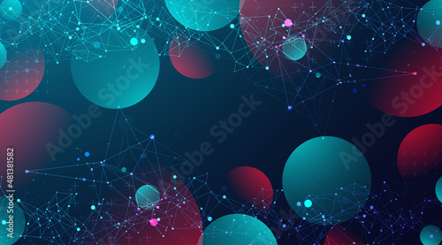 Abstract polygonal vector background with connecting dots and lines. Template for science and technology presentation. Plexus style.