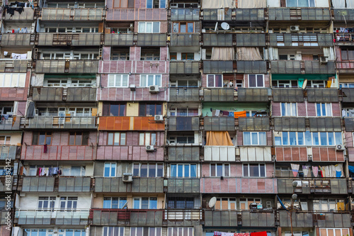 Facade of an apartment building in the center of Yerevan. Armenia 