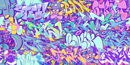 Seamless Funny Hiphop Colorful Modern Abstract Urban Style Graffiti Street Art Pattern. Vector Illustration Background