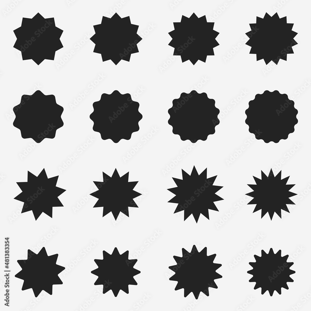Sale or discount sticker. Special offer price tag. Vector sunburst icons set.
