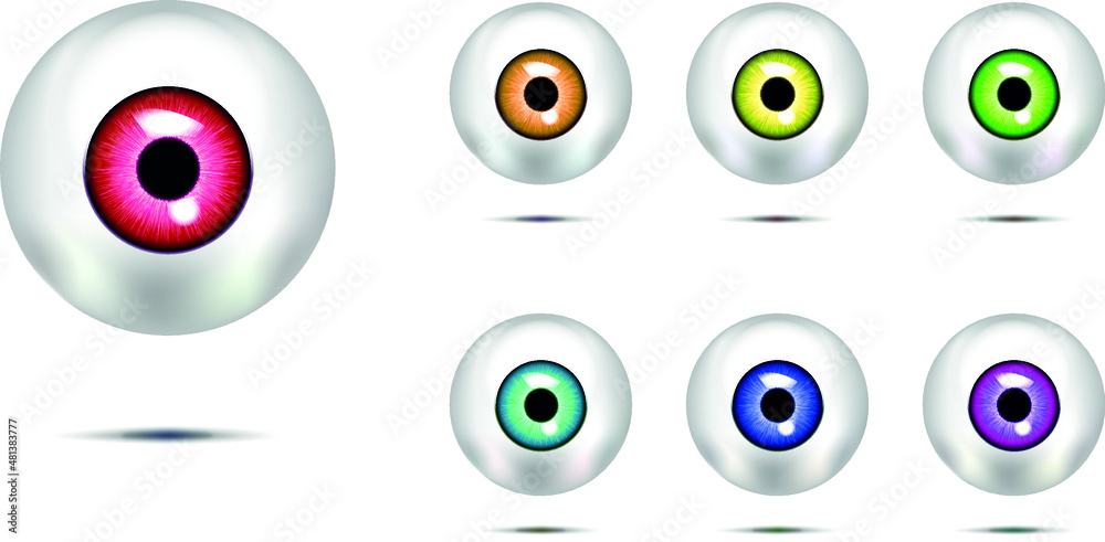 Realistic vector illustration icon set of 3d round eye ball . Transparent in the background. Realistic vector illustration icon set of 3d round eye ball . Transparent in the background.