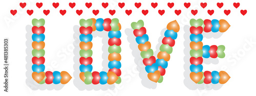 Illustration with the text love for a banner suitable for valentine's day dedicated to lovers