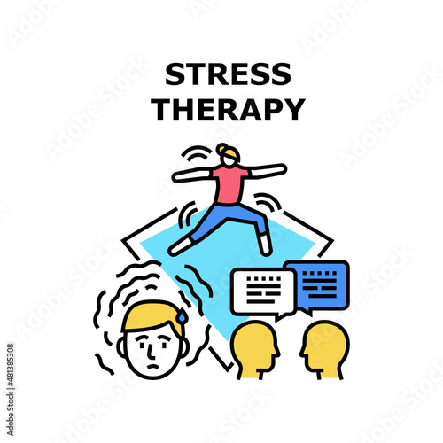 Stress therapy mental health. psyhology mind. head brain. people care support vector concept color illustration