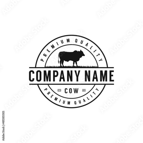 Vintage Cattle Farm Angus Beef Emblem Label Livestock logo design vector