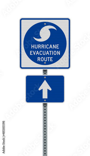 Vector illustration of the Hurricane Evacuation Route road sign on metallic post