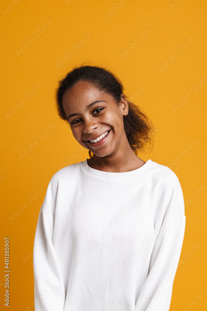 Brunette black girl smiling and looking at camera Brunette black girl smiling and looking at camera