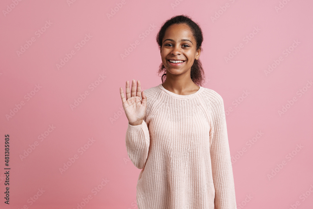 Brunette black girl smiling and looking at camera Brunette black girl smiling and looking at camera