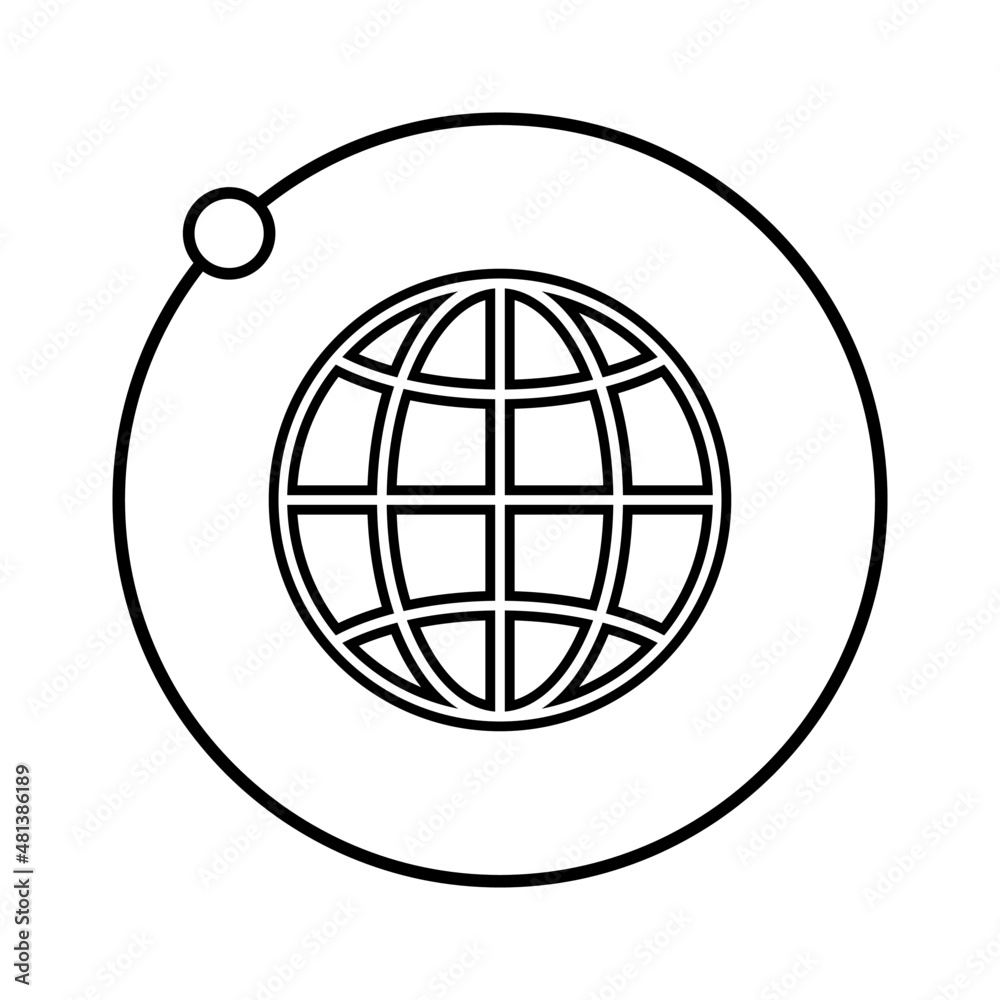Planet satellite line icon. Moon or satellite on its orbit around globe. Vector Illustration Planet satellite line icon. Moon or satellite on its orbit around globe. Vector Illustration