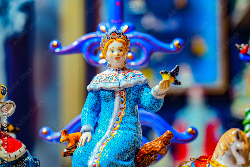 The Snow Queen. The Snow Maiden. Russian fairy tales. Russian heroes. Russian New Year's toy. Painted Christmas tree toy. Thematic bauble. Christmas toy.  New Year.