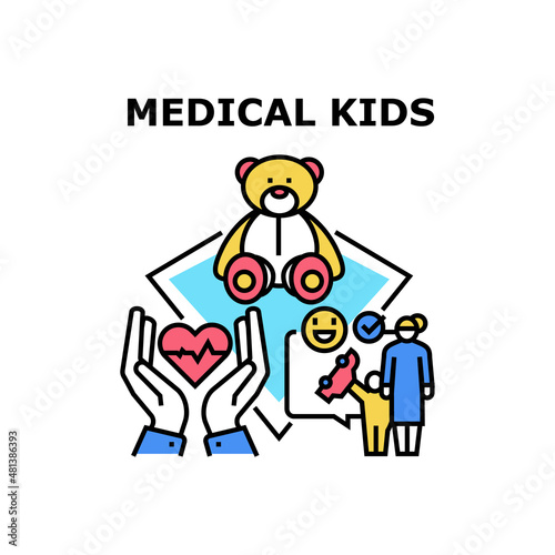 Medical kids cute child. children care. virus sick character boy girl vector concept color illustration
