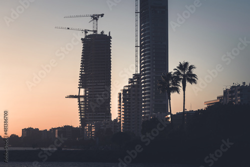 Construction site on sunset. Limassol  Cyprus
