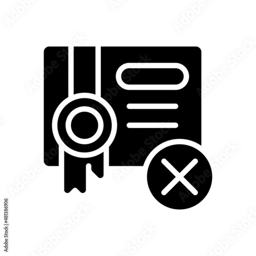 Submission decline black glyph icon. Rejected document. Trading without permit. Illegal international sales. Smuggling. Silhouette symbol on white space. Vector isolated illustration