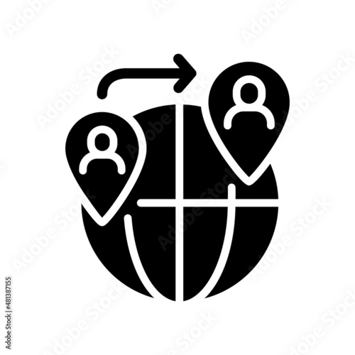 People smuggling black glyph icon. Illegal migration. Human trafficking. Illicit human trade and slavery. Violence and bondage. Silhouette symbol on white space. Vector isolated illustration