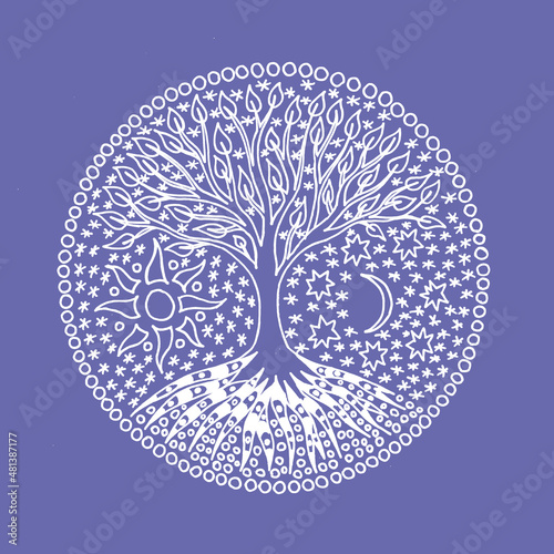 The tree of life. Spiritual and nature symbol. Pixel art graphics.