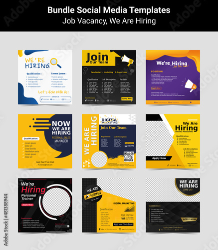 Bundling poster for we are hiring. employees needed. Set of social media template job vacancy recruitment