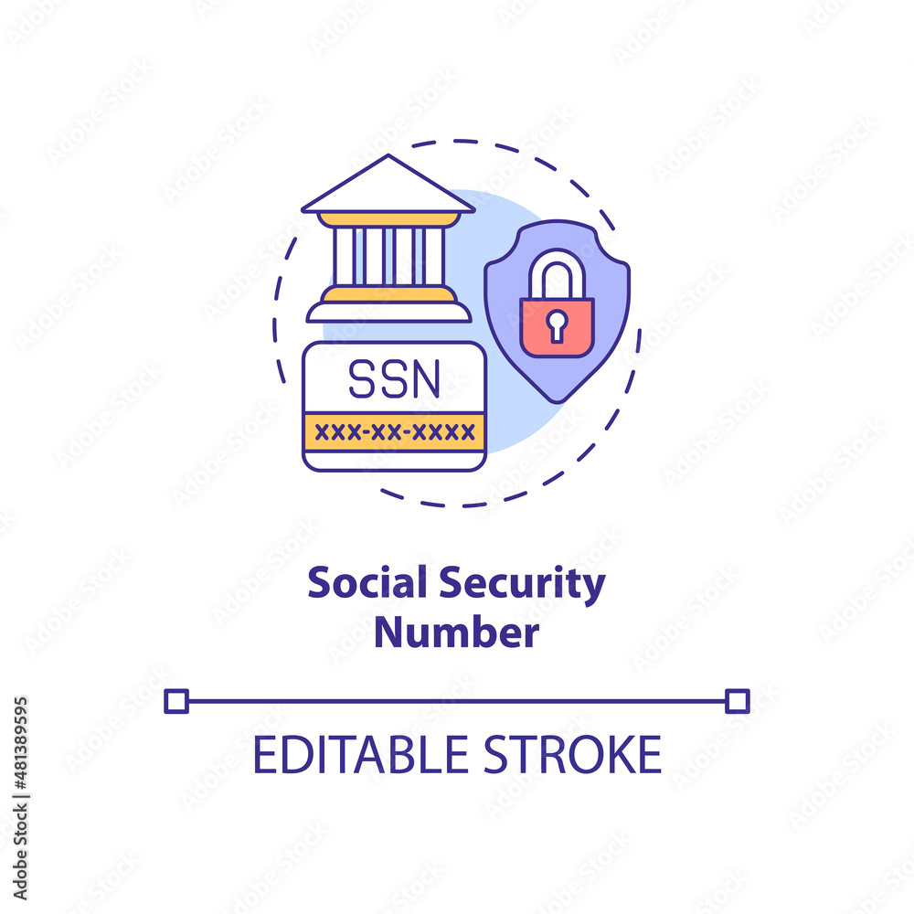 Social security number concept icon. Highly sensitive data. Safe information abstract idea thin line illustration. Isolated outline drawing. Editable stroke. Roboto-Medium, Myriad Pro-Bold fonts used
