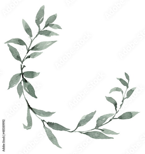 Watercolor Eucalyptus Green Leaves Wreath Watercolor Hand Painting isolated on white background