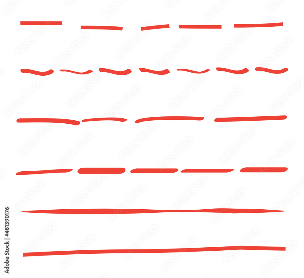Red lines hand drawn vector set isolated on white background. Collection of doodle lines, hand drawn template. Red marker and grunge brush stroke lines, vector illustration Red lines hand drawn vector set isolated on white background. Collection of doodle lines, hand drawn template. Red marker and grunge brush stroke lines, vector illustration