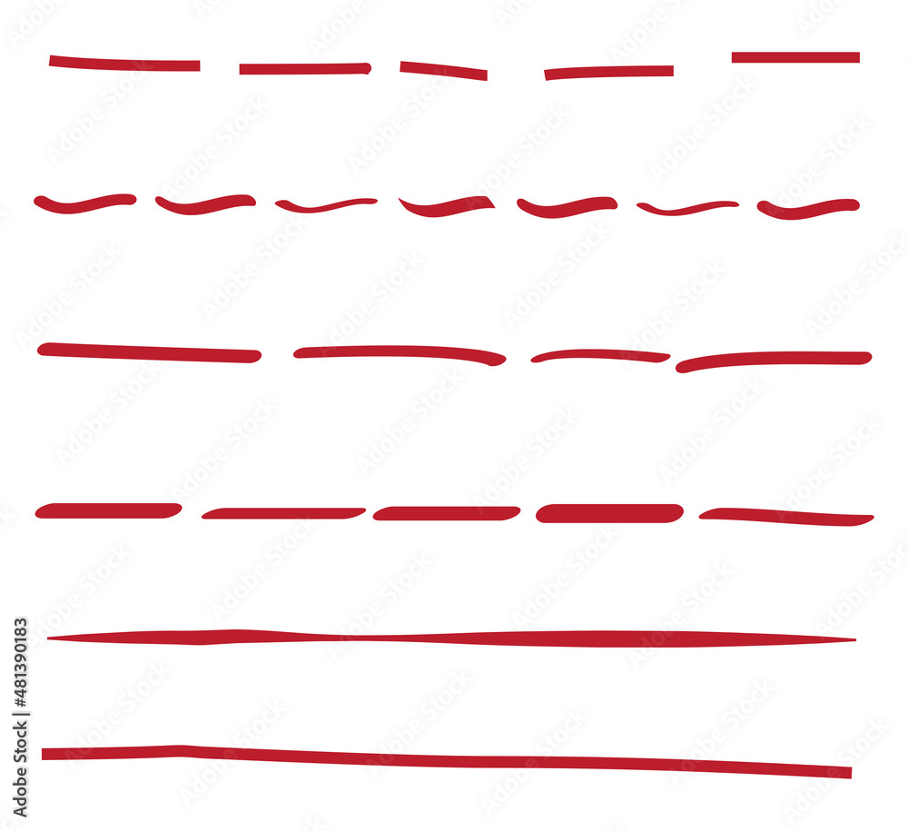 Red lines hand drawn vector set isolated on white background ...