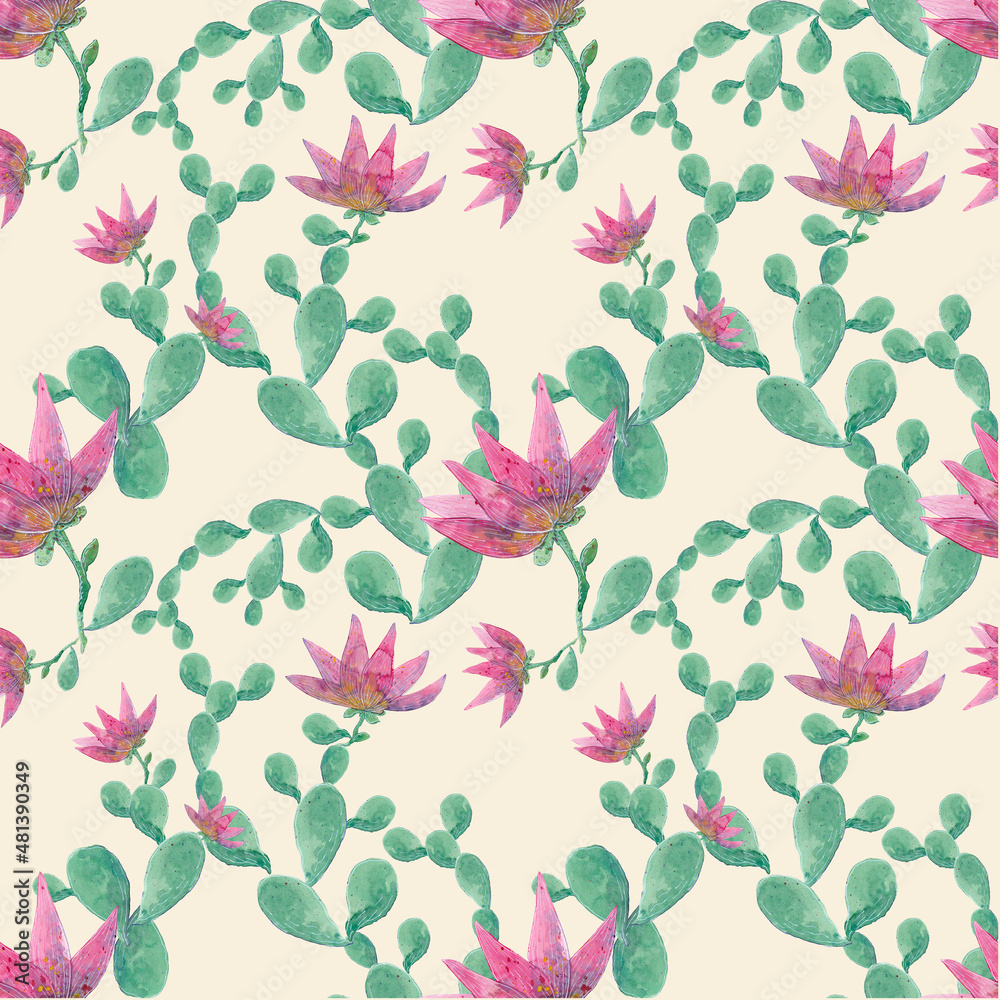 Seamless pattern of watercolor branches of plants and flowers. The template can be used for gift box design, social media, branding