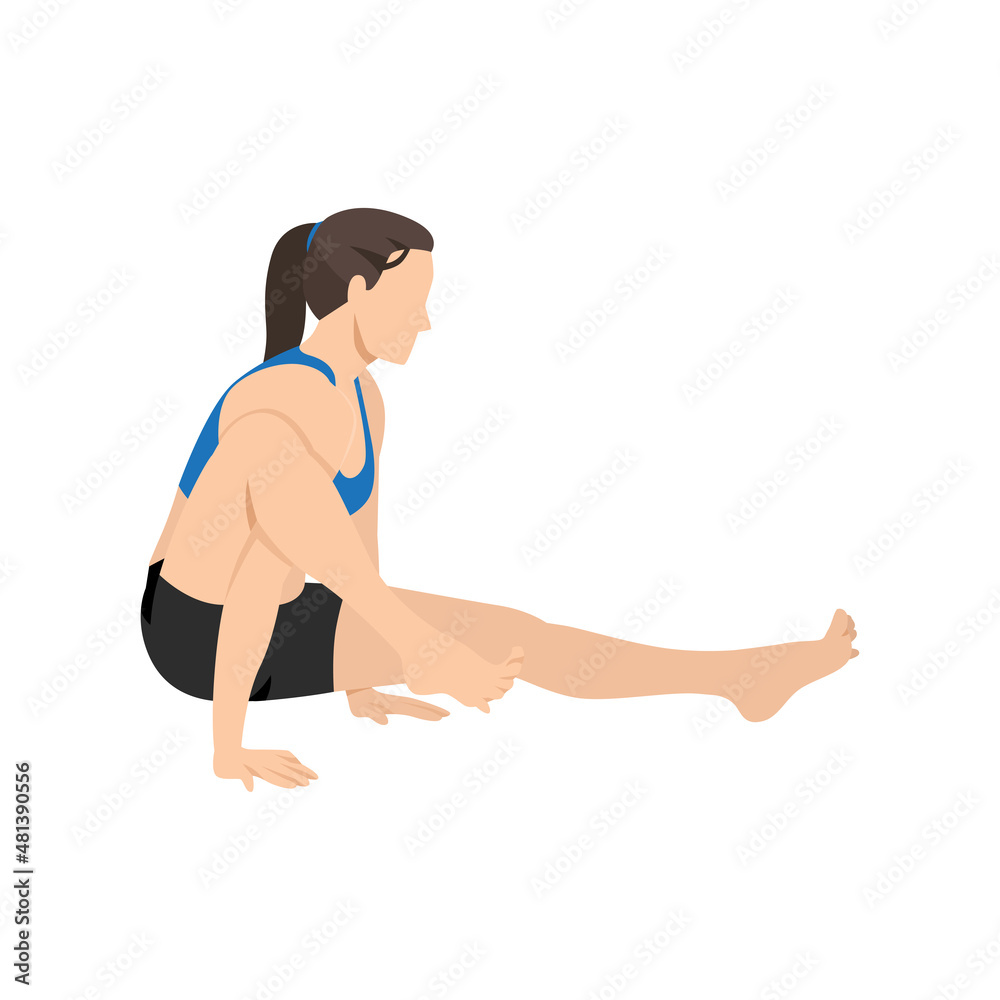 Woman doing elephant pose. Eka hasta bhujasana exercise. Flat vector illustration isolated on white background Woman doing elephant pose. Eka hasta bhujasana exercise. Flat vector illustration isolated on white background