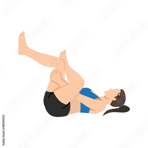 Woman doing Eye of the needle pose or Sucirandhrasana exercise. Flat vector illustration isolated on white background