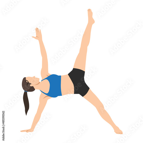 Woman doing Extended half moon pose utthita ardha exercise. Flat vector illustration isolated on white background