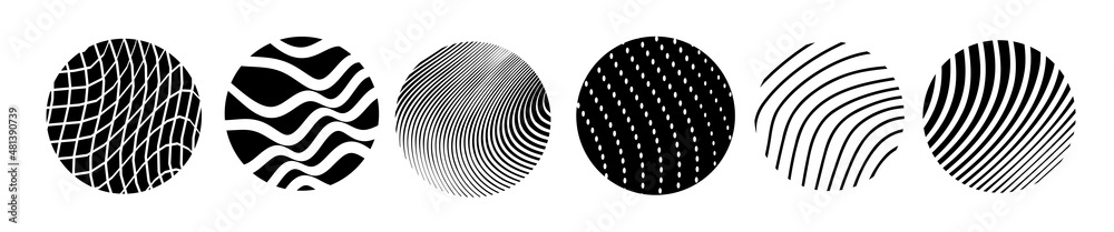 Vector set of abstract black and white illustration of different line ...