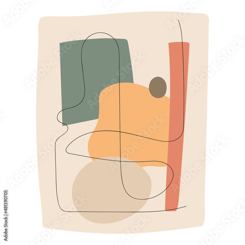 Geometric abstract spots in natural colors with lines. Vector illustration is insulated against background. Poster, print, cover or background design