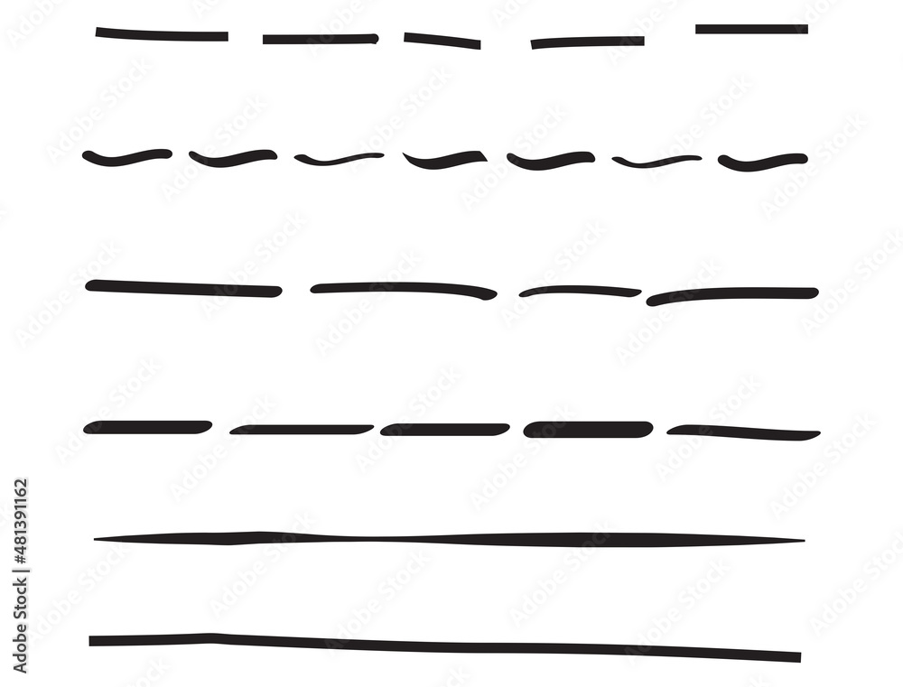 Black lines hand drawn vector set isolated on white background. Collection of doodle lines, hand drawn template. Black marker and grunge brush stroke lines, vector illustration