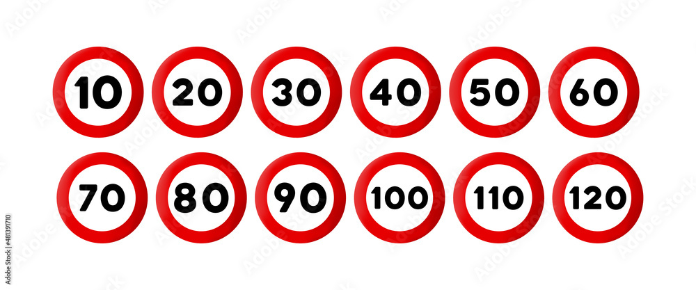 Speed limit sign icon set. Road sign. Traffic concept. Vector EPS 10. Isolated on white background - obrazy, fototapety, plakaty 