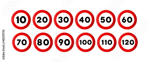 Speed limit sign icon set. Road sign. Traffic concept. Vector EPS 10. Isolated on white background