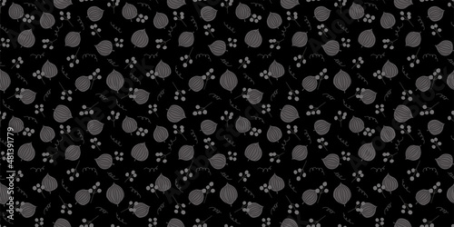 Botanical illustration background. Seamless pattern.Vector. 有機的なイラストパターン