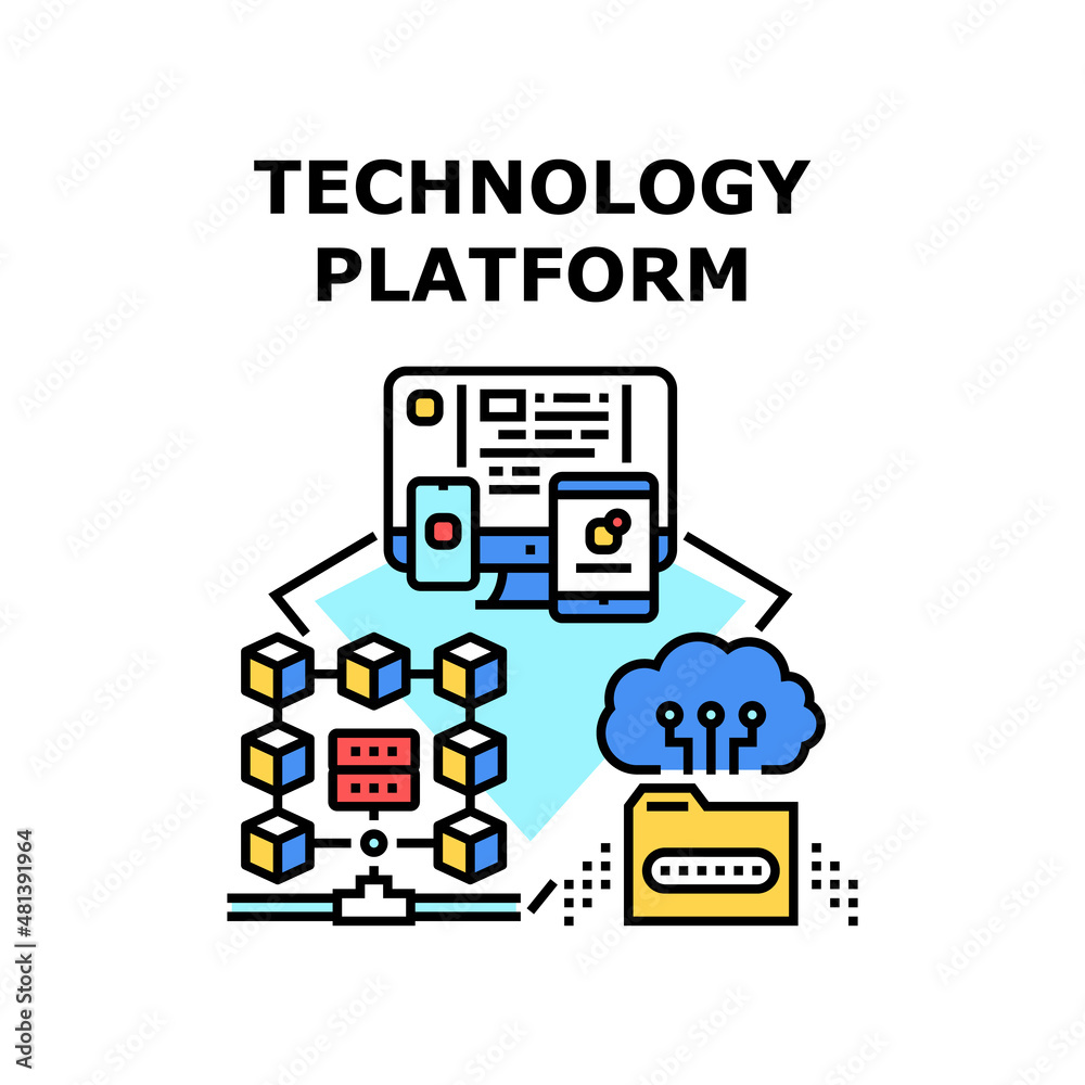 Technology platform business. digital internet. web software. data app computer design vector concept color illustration