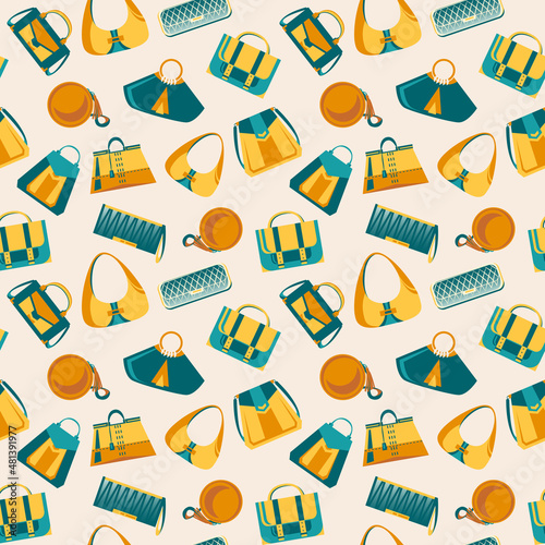 Vector seamless pattern with handbags. Flat design.