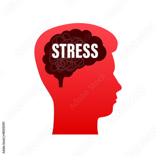Abstract illustration with head stress on white backdrop. Cartoon vector illustration. Abstract cartoon design.
