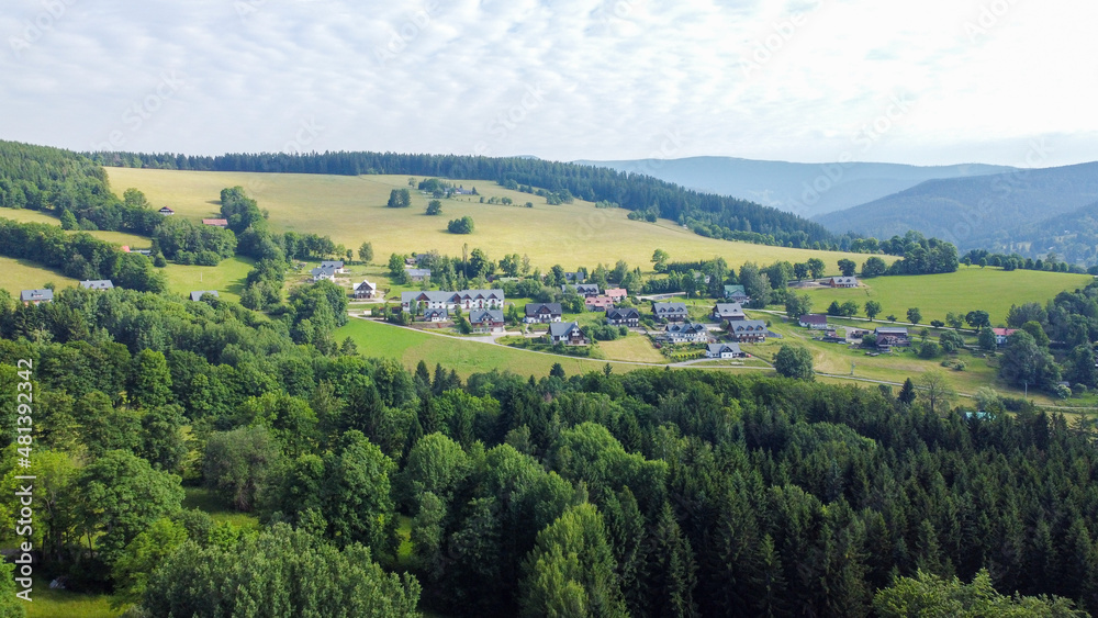 Landscape in Allgäu, landscape in the foothills of the Alps; panoramic picture of the Alps