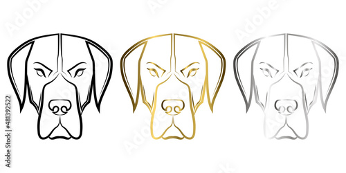 Three color black gold and silver line art of Great Dane dog head Good use for symbol mascot icon avatar tattoo T Shirt design logo or any design