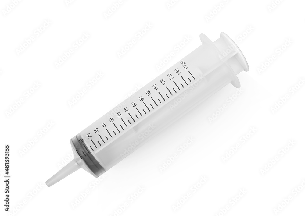 Syringe isolated on white background. top view Syringe isolated on white background. top view